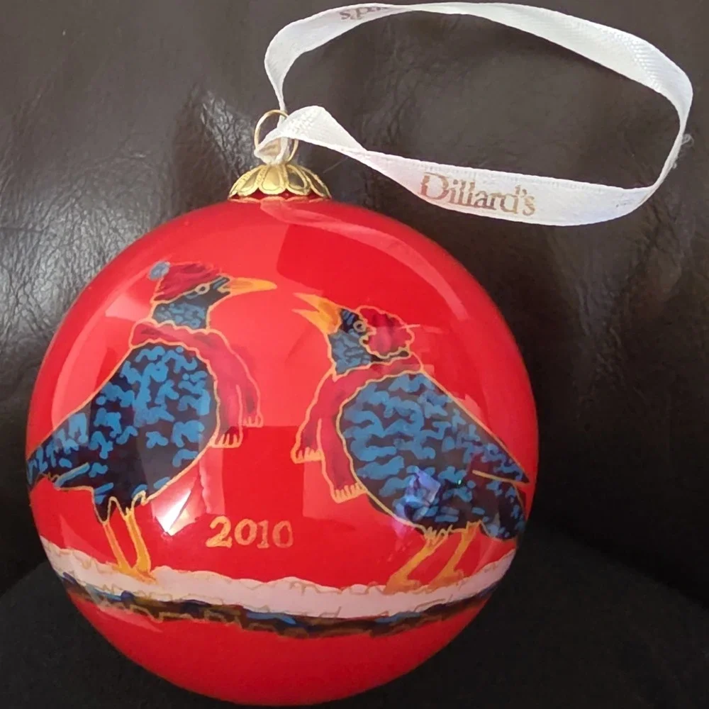 Dillard's Four Calling Birds Glass Bauble‎ 2010 Artist Christmas Ornament